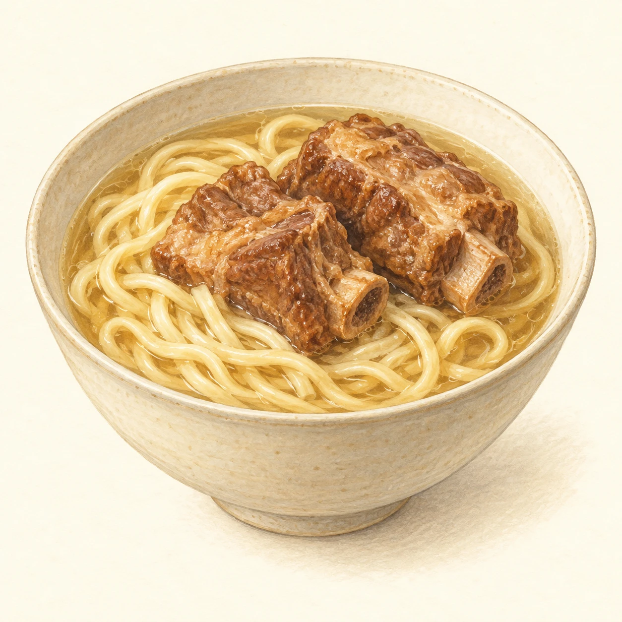 麺・スープ・ソーキの調理例を描いたイメージイラスト